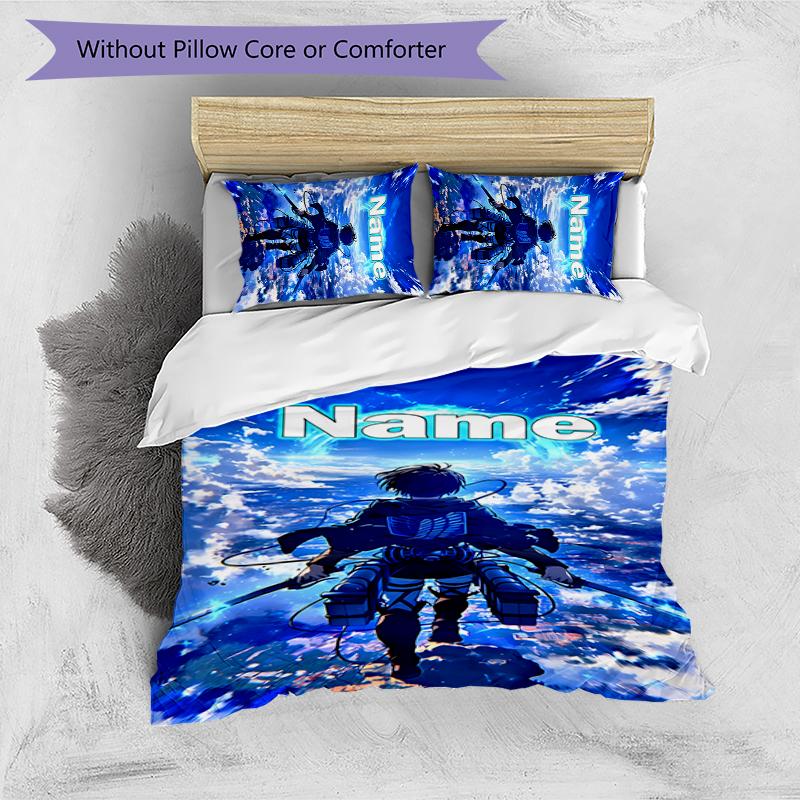 3pcs Custom Name Attack on Titan Bedding Set Duvet Cover Closure Includes 1 Duvet Cover & 2 Pillowcases for All Seasons Bedroom Decor