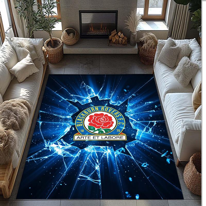 Blackburn Rovers Football Print Crystal Velvet Rug, Comfortable Water Absorbent Non Slip Indoor Floor Carpet