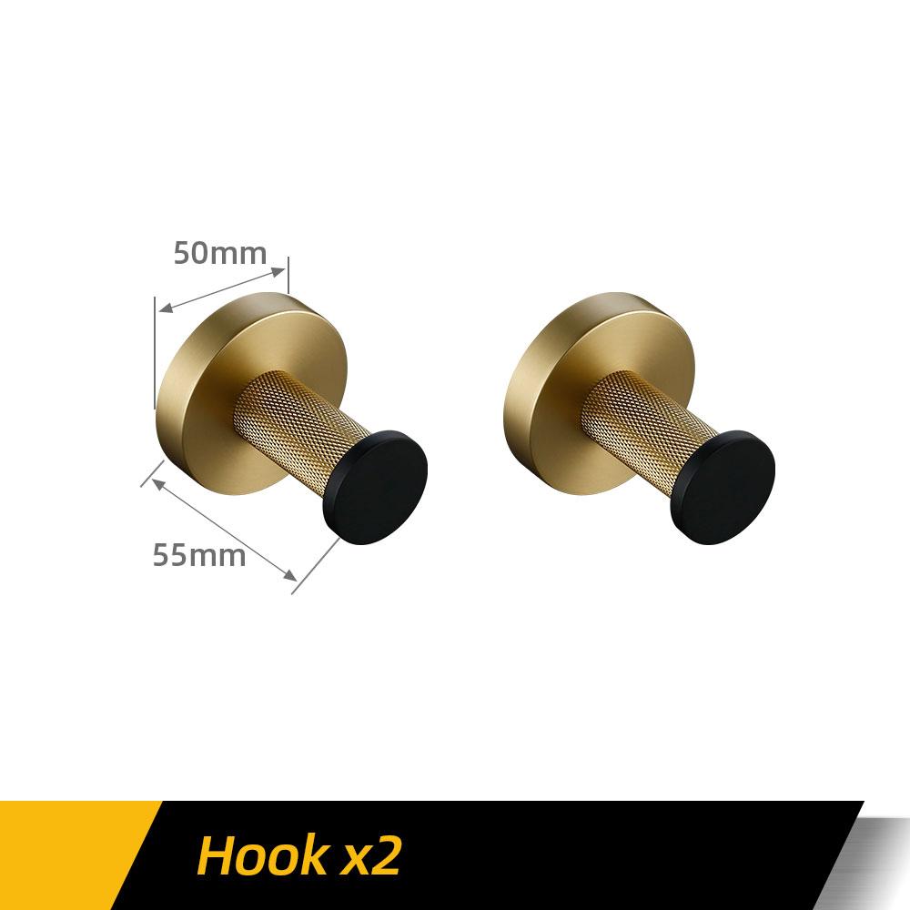 Towel Rack Wall Mounted Towel Rack Brushed Gold Paper Holder& Matte Black Hook Knurled and Combined Colors Toilet Brush Holder