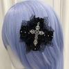 Lace Hair Clip Dark Balletcore Crosses Dark Flat Clip Halloween Hairpin Dark Elegant Hair Clip for Bunches