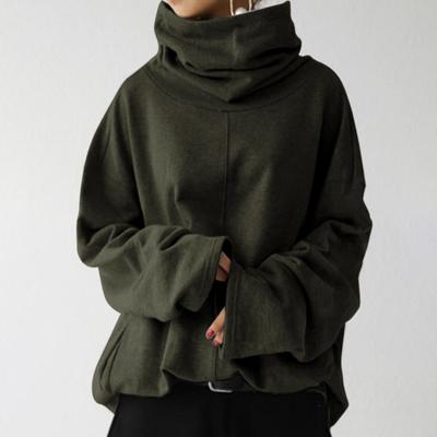 Women's Autumn and Winter High Collar Warm Loose Solid Color Weatshirt Fashion Casual Clothes Long Sleeve Pocket High Collar Size S-5XL
