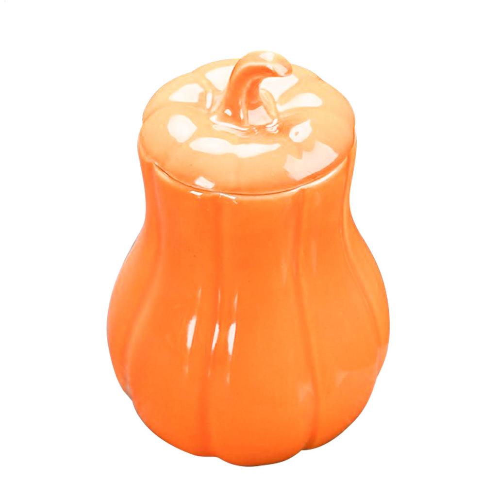 Pumpkin Tea Jar with Lid Fall Candy Container Ceramic Sealing Storage Canister for Dried Fruits Loose Tea Homeowners