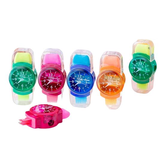 

Yousheng 6 шт. точилка для карандашей для студентов 3 в 1 в форме часов случайные цвета карандашный резак с катушкой ластик щетка 6pcs