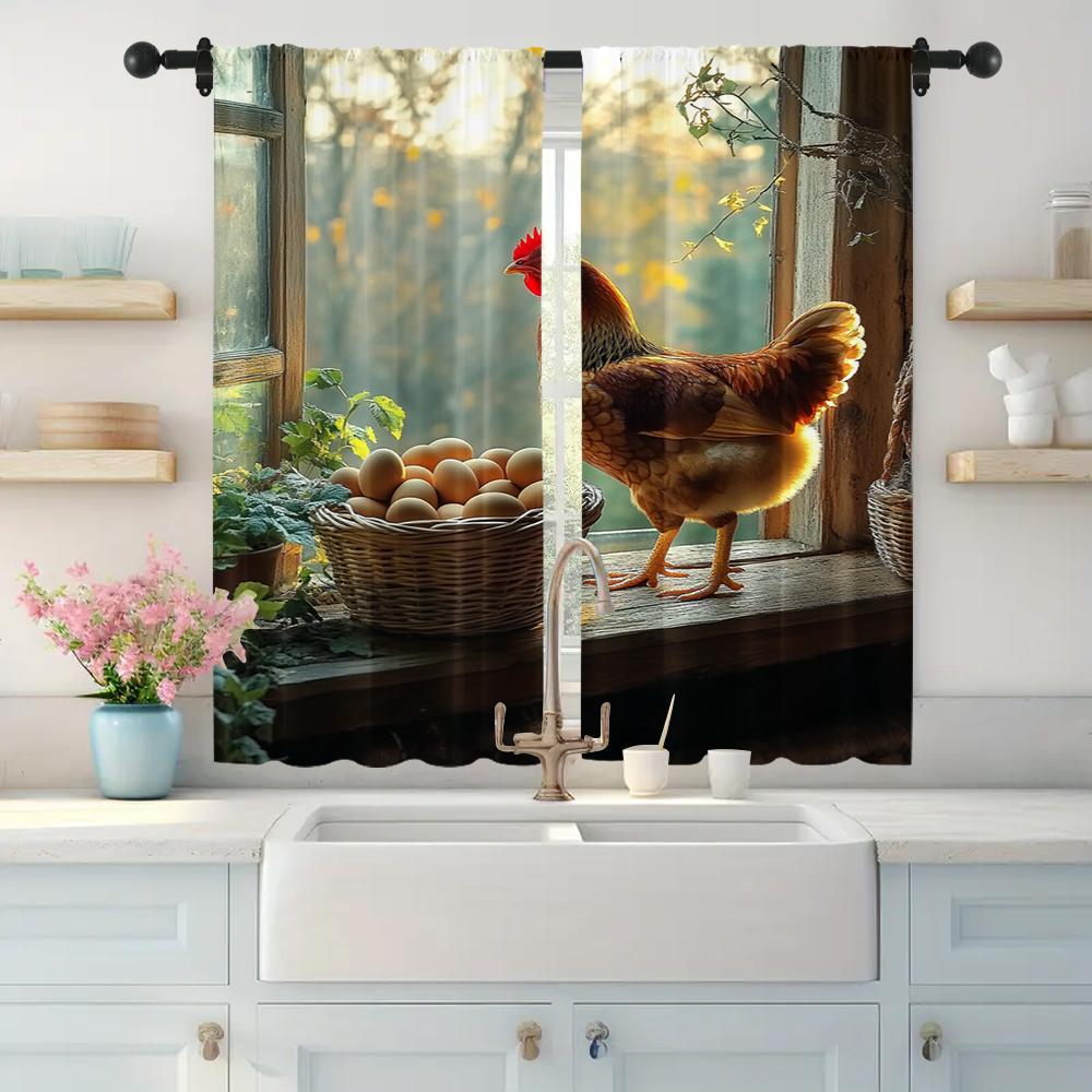 2pc,  Curtains Farmhouse Chicken Versatile Polyester Fabric,Without Electricity Festive Holiday Suitable for Room, Parties Decor