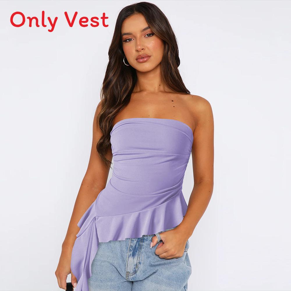 Y2k Slim Fit Sexy Bare Shoulder Top With Tassels For Summer Party