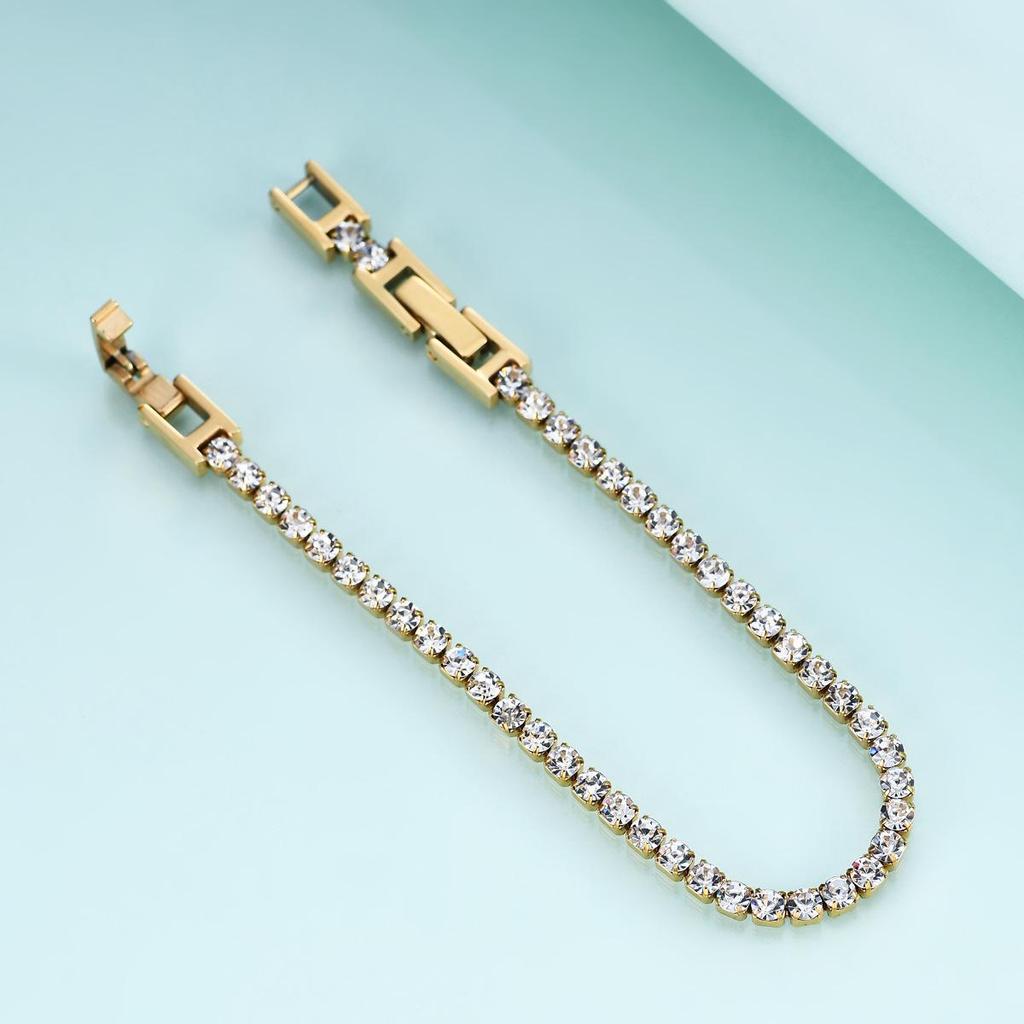 Adjustable Titanium Double Buckle Zircon Bracelet – Stainless Steel Simple Tennis Chain Fashion Accessory
