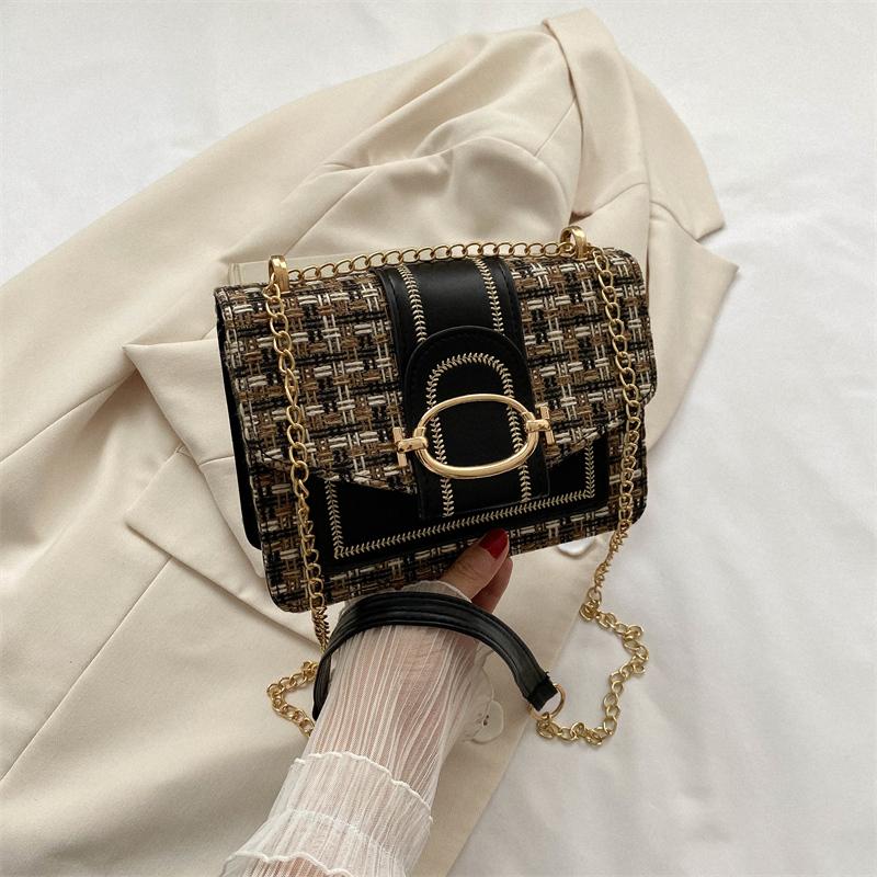 

Клетчатая металлическая цепочка на одно плечо женская сумка с замком-пряжкой через плечо для поездок на работу маленькая квадратная женская