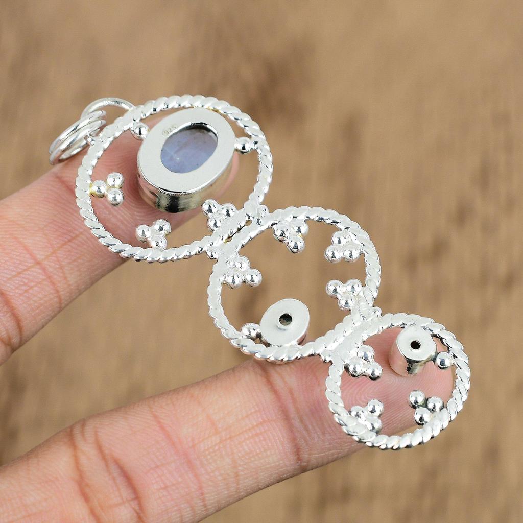 Natural Blue Lace Agate Gemstone Pendant 925 Sterling Silver Jewelry For Women