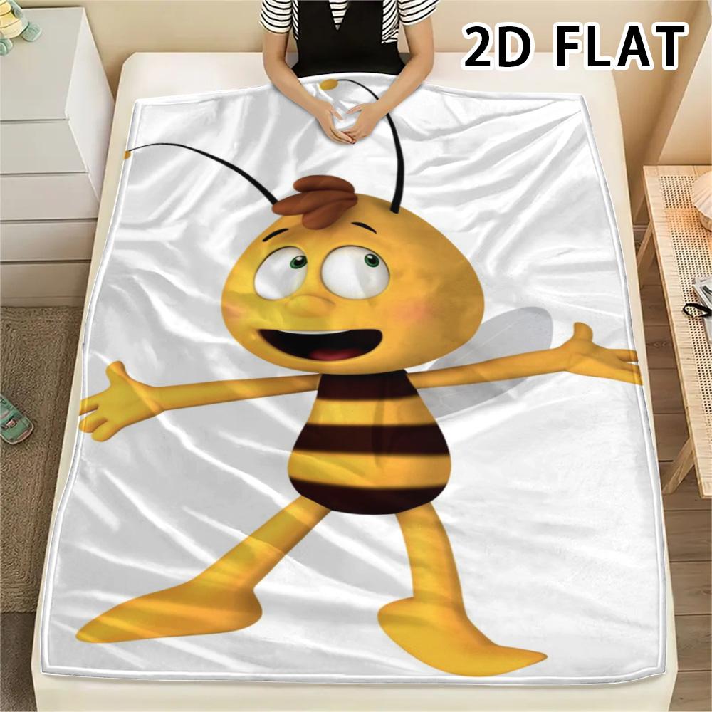 1Pc Bees and Maya Print Flannel Blanket, High quality Comfortable for All Seasons, Home Decor, Warmth and Comfort, Perfect for Christmas Gifts