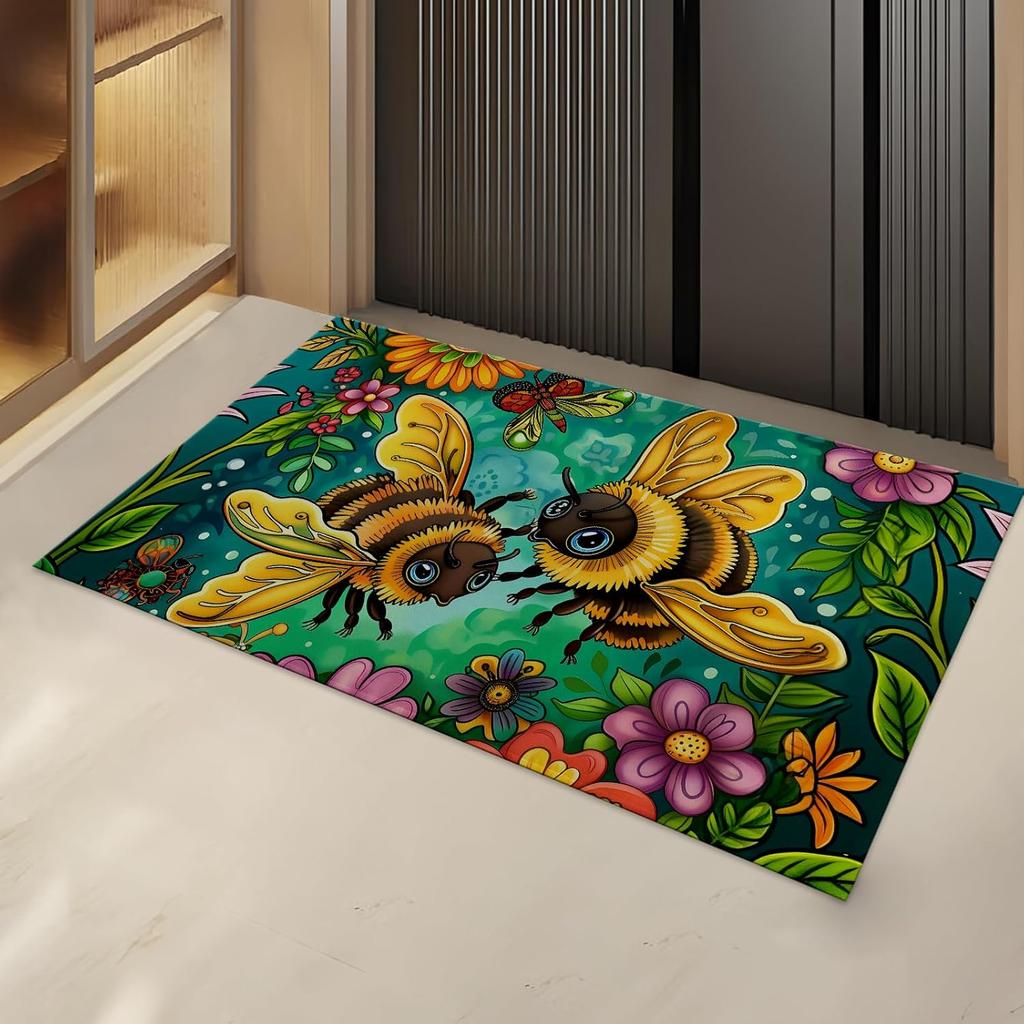 Elegant Peacock Indoor Door Mat Gifts, Floor Area Rug for Entryway, Living Room or Bathroom, Non-Slip Blue and Green Doormat Hom
