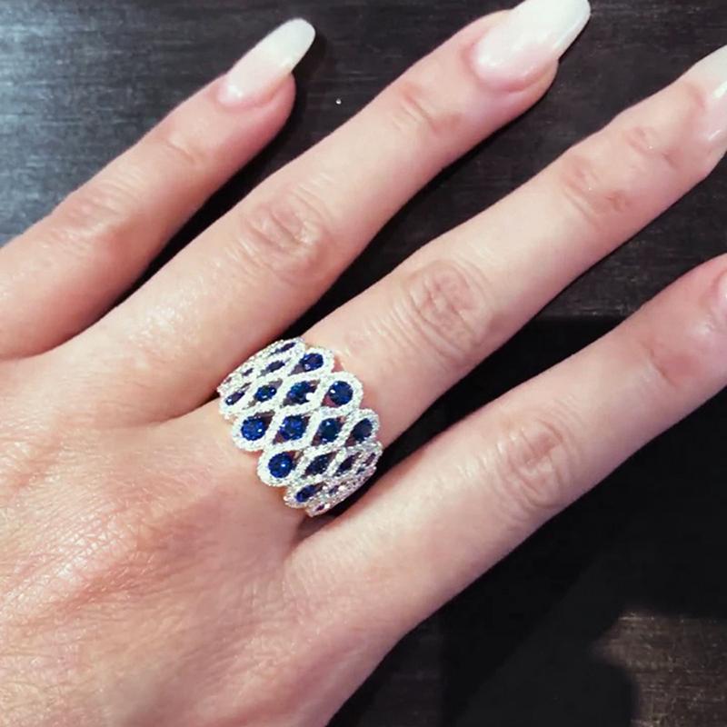 Huitan Unique Design Women Rings for Wedding Party Engagement Trendy Elegant Accessories Inlaid Shining Blue/White CZ Jewelry