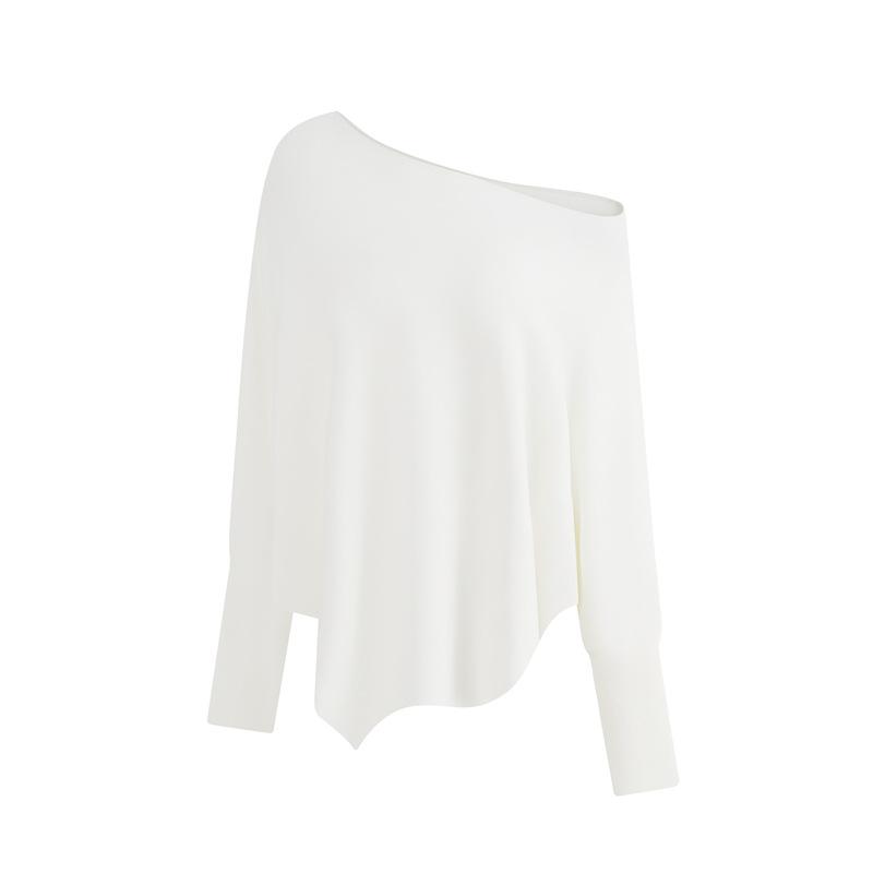 

Энди вельвет, свитер с нежным ветром женский осень-зима 2025 новый однотонный с диагональным вырезом теплый вязаный свитер A