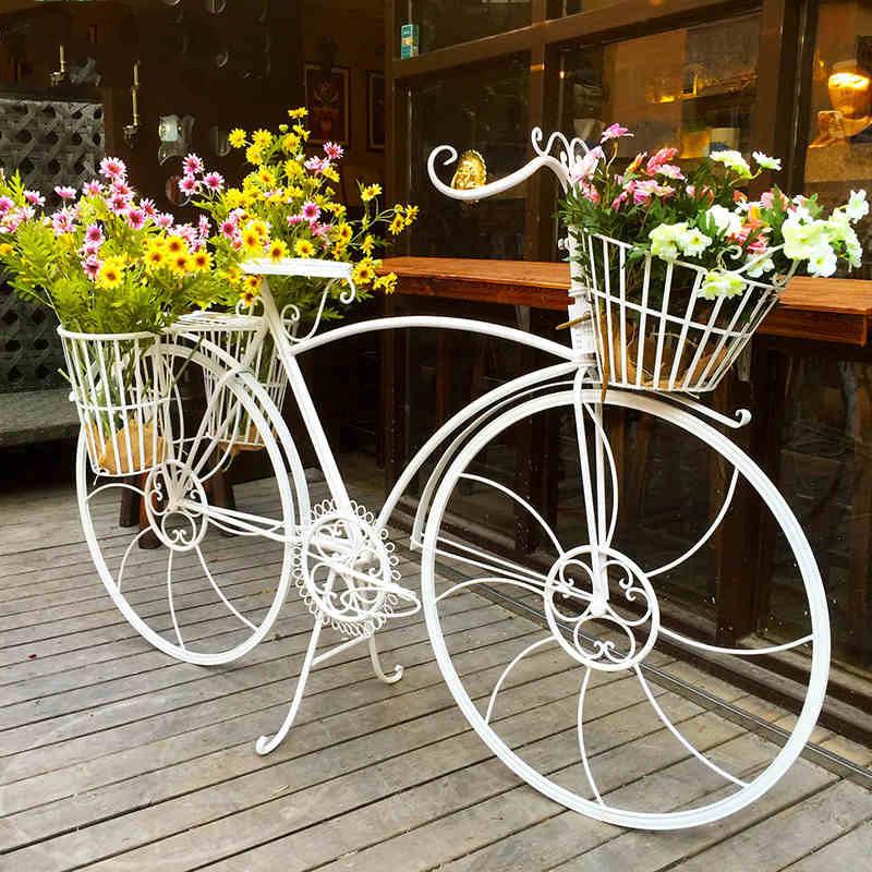 Elegant European Wrought Iron Multi-Layer Balcony & Garden Bicycle Plant Stand