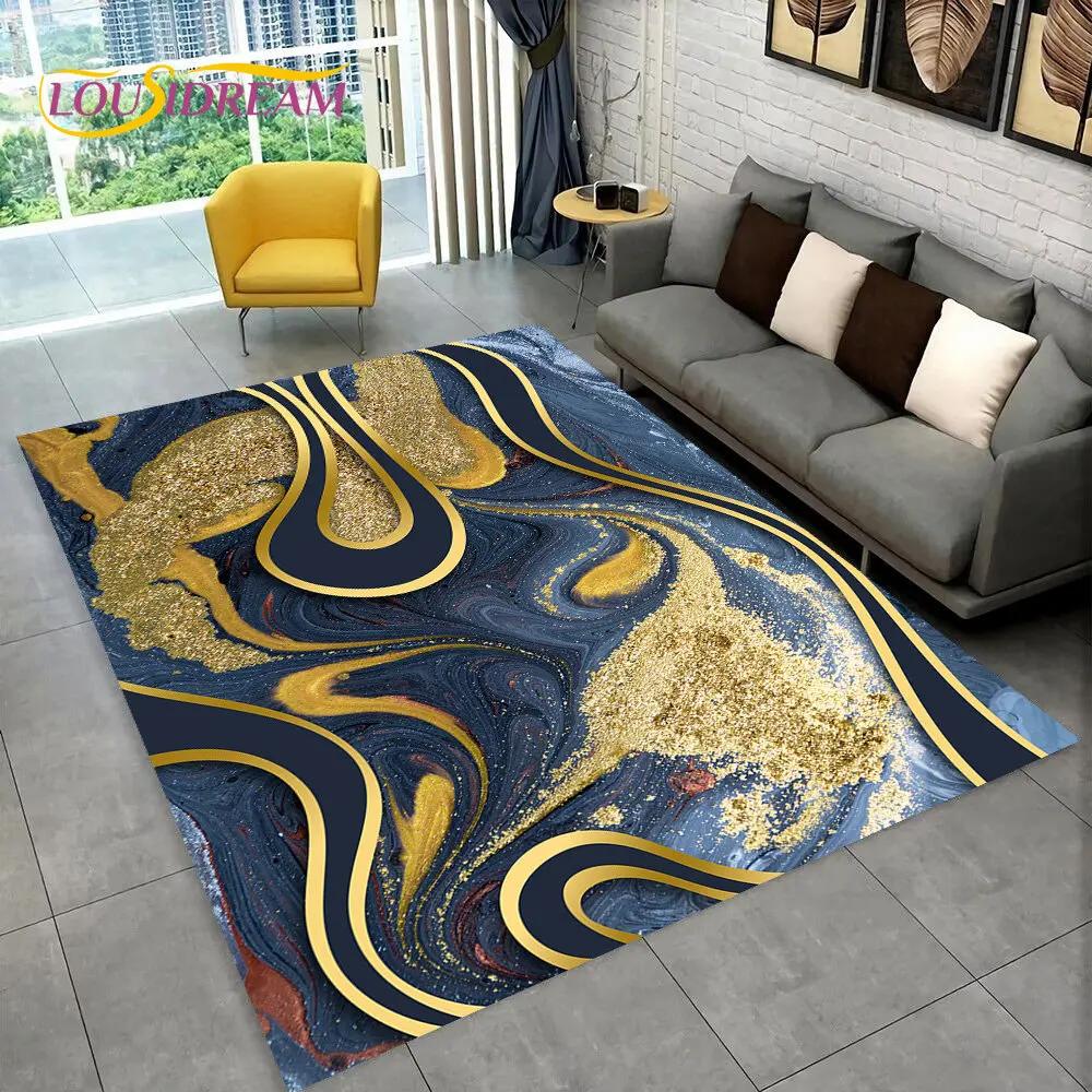 3D Colour Gold Nordic Marble Splendid Area Rug,Carpet for Home Living Room Bedroom Sofa Doormat Kitchen Decor,Non-slip Floor Mat
