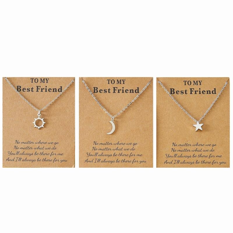 Stainless Steel Fashion Pendant Sun Crescent Moon Star Clavicle Chain Necklace For Women Jewelry Party Friend Gifts 1