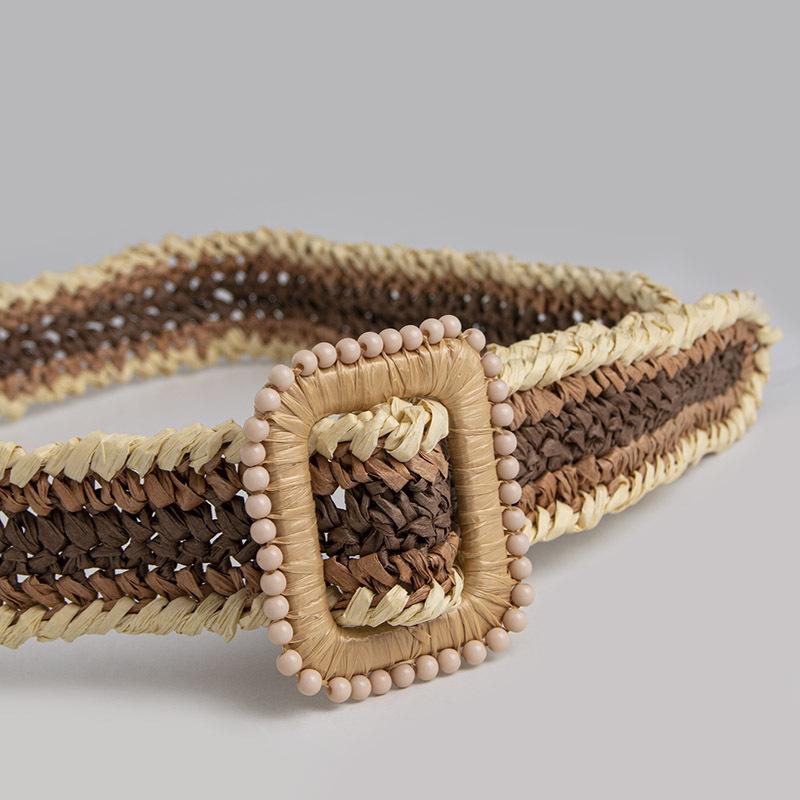 Boho Belt Lafite Belt PP Grass Belt Mixed Color Knitted Spring and Summer Vacation Style Women's Belt