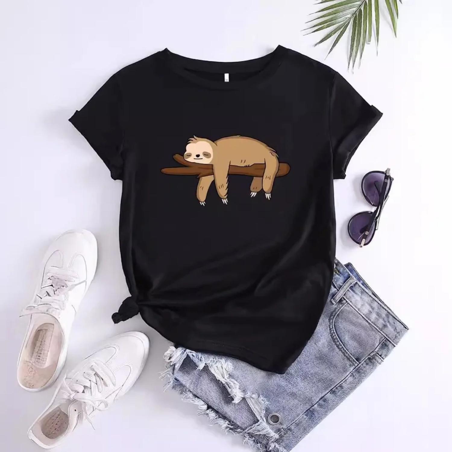 

Women s Crew Neck Short Sleeve T-shirt round Neck Lizard Print Independent Station Polyester Fiber Short T-shirt Female Top S чёрный