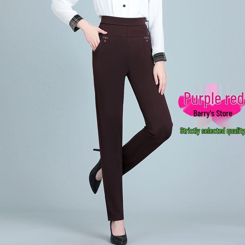 2026 Women's Plus Size Straight-Leg Elastic Waist Pants for Spring/Autumn - Loose Fit for Middle-Aged & Elderly