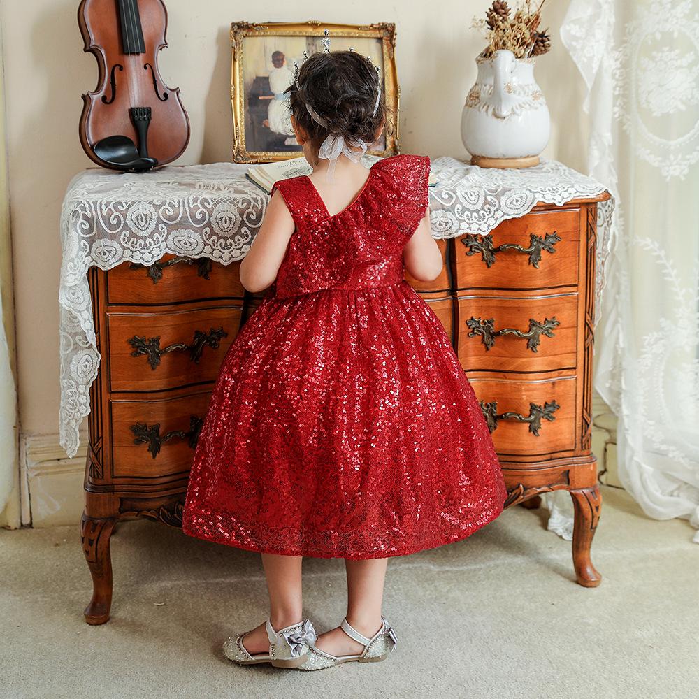 2024 Kinder Pailletten Blumenmädchenkleid - Aufgebauschtes Rockteil Hochzeit/Geburtstag Prinzessinnenkostüm