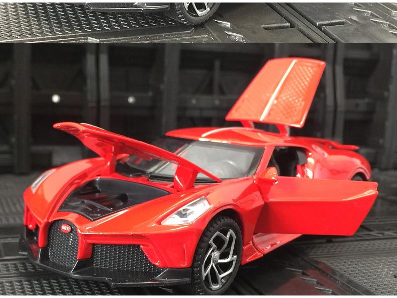 Haodi A3201 Black Night Bugatti Model with Sound & Light, Pull-Back Action, and 4 Opening Doors