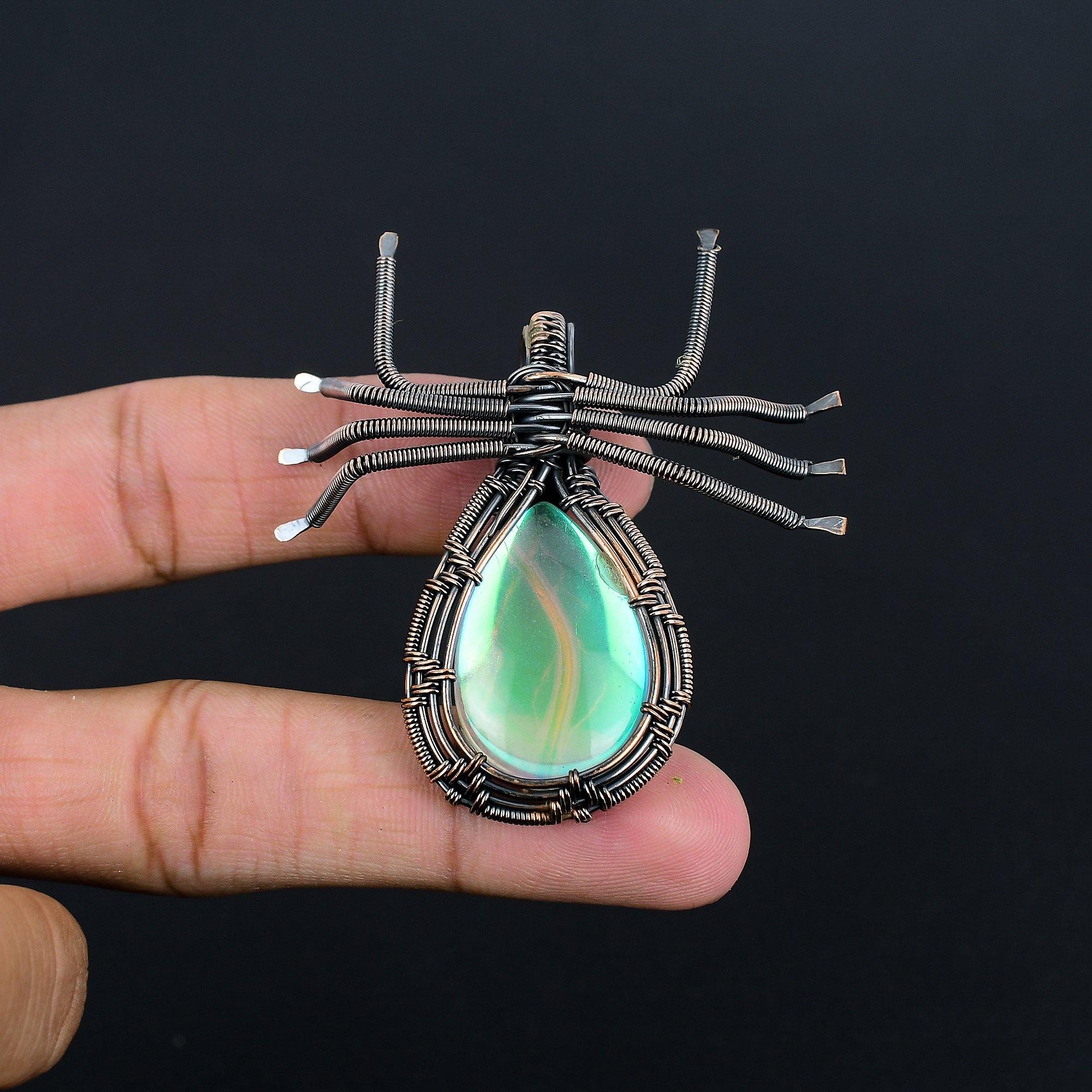 

Кулон из мистического опала, обернутый медной проволокой 999 пробы, кулон ручной работы с драгоценным камнем, на День памяти 2.28 Inches