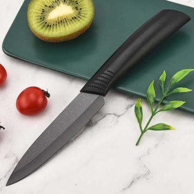 4-Zoll-Haushaltsmesser aus Keramik mit schwarzer Kante für Obst, Hilfsmesser für Lebensmittel, komfortables Schälmesser mit rutschfestem Griff und Messerabdeckung