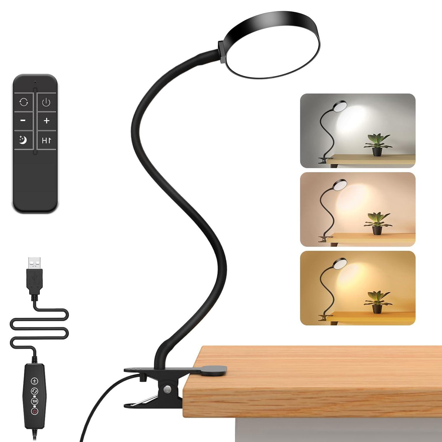 

Прищепка Лампа для чтения Диммируемая 3 цветовых режима 5 уровней яркости Пульт Таймер Светодиодный ночник USB Гибкая настольная лампа