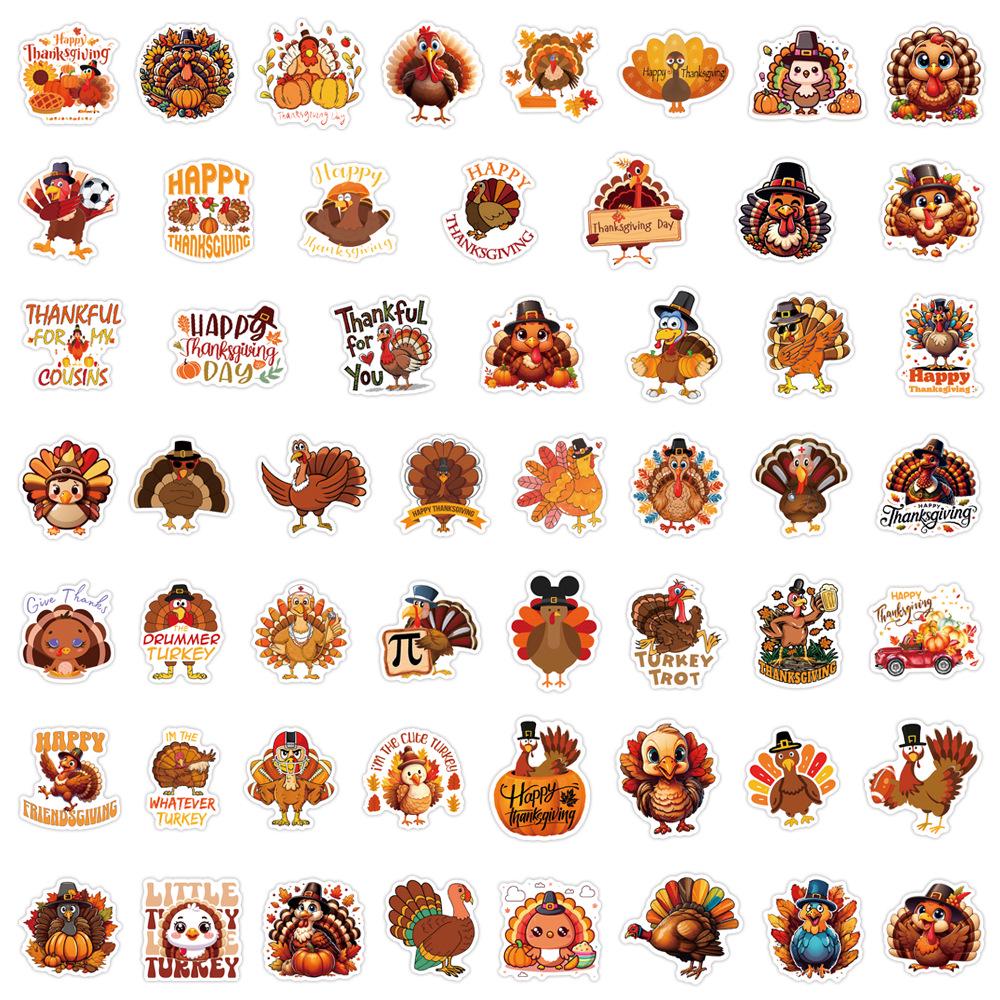 55 Cartoon Thanksgiving Turkey Stickers for Journals, Water Bottles, Computers - Waterproof Decorative Set