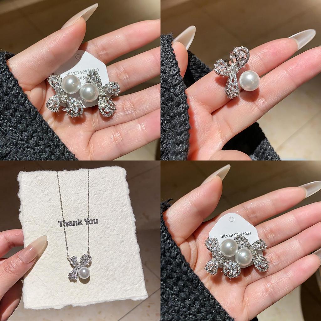 Minimalistische Zirkonia Schmetterling Schleife Ohrstecker Ringe Mit Künstlicher Perle Für Frauen Sommer Mode