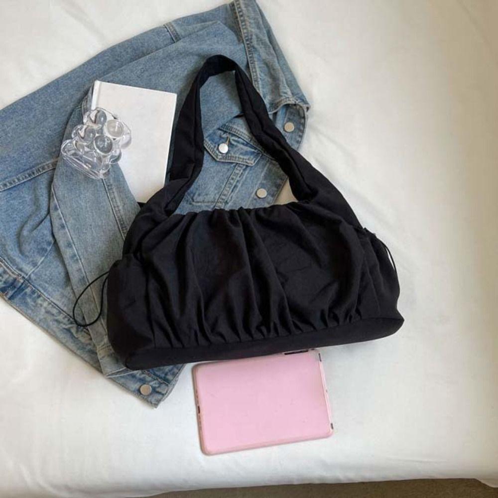 Drawstring Cloud Crossbody Bag Pleated Casual Underarm Bag Dumpling Bag Canvas Shoulder Bag Girls