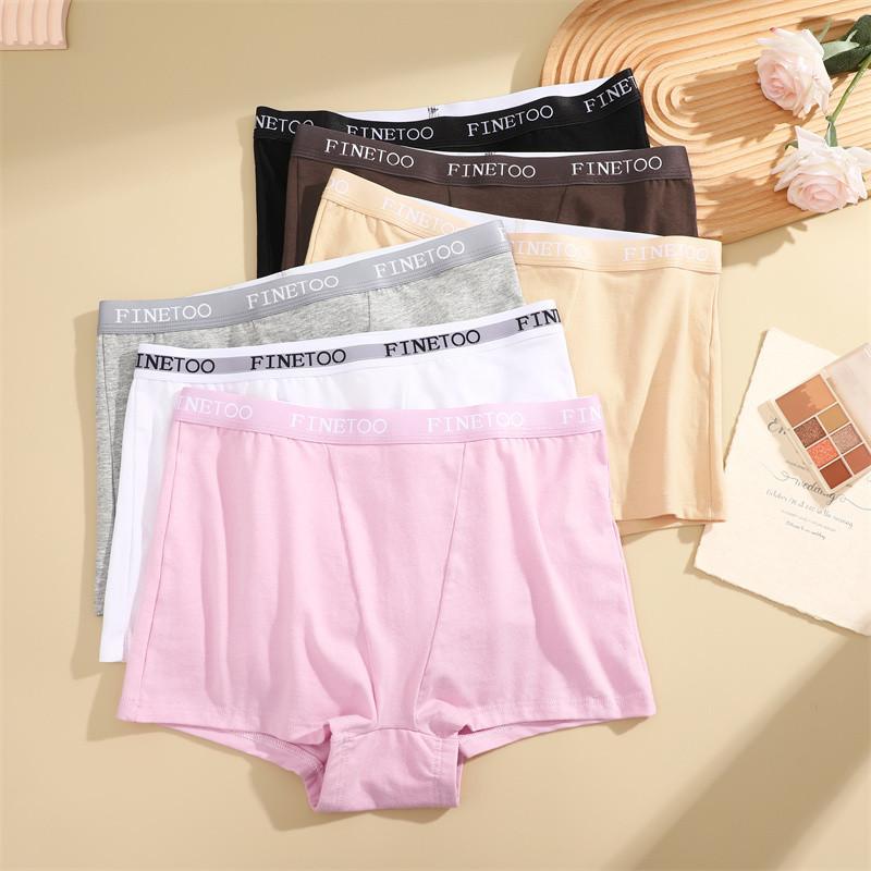 FINETOO Pure Cotton Boxer Panties for Women Solid Color Traceless Lingerie Soft and Comfortable Briefs
