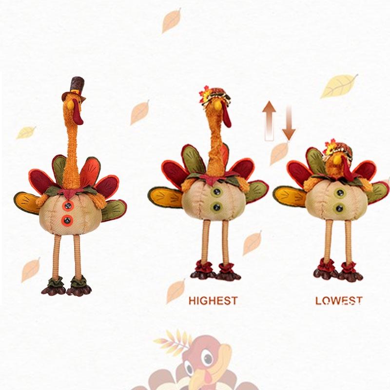 Thanksgiving Retractable Turkey Plush Doll Decor Festival Gift Ornament Room