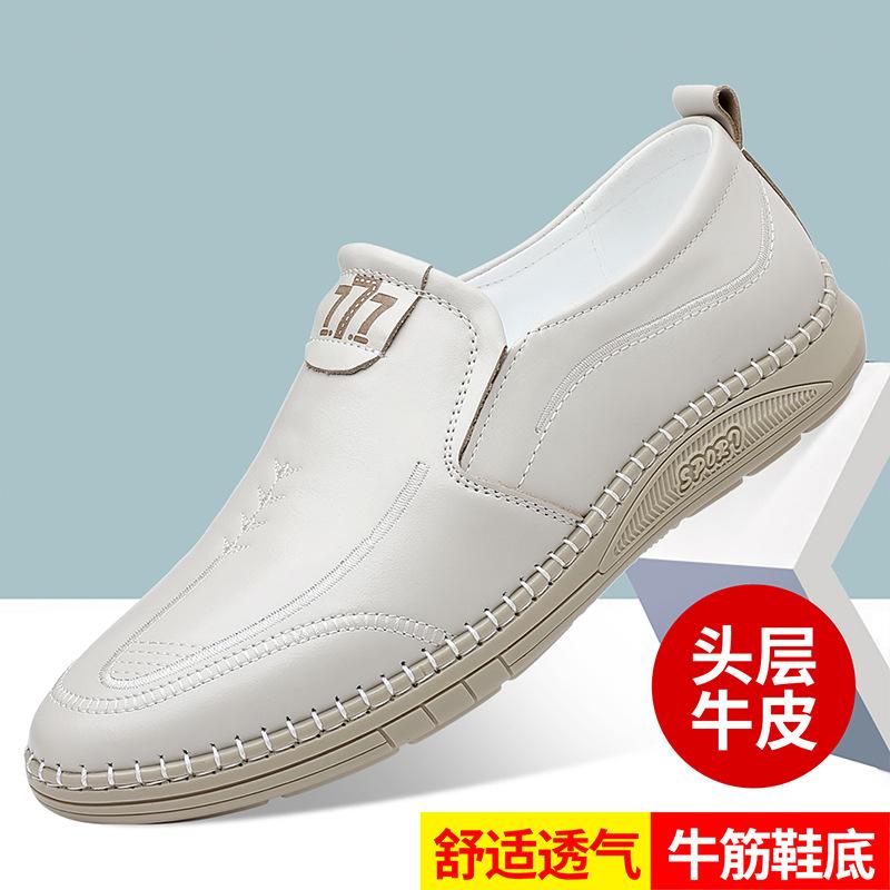 Spring Shoes for Men Genuine Leather Casual Shoes Flat Leisure Shoes Simple Slip-on Loafers