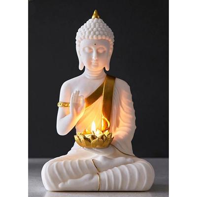 Buddha Idol Statue Showpiece Gift Gifting Item Polystone Home Decor Decoration 1 Pic (White)
