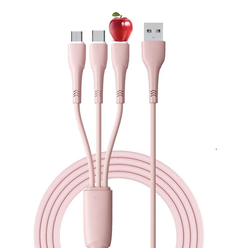 Braided 3-in-1 Fast Charging Cable, 3A, Compatible with Apple & Type-C Android Devices