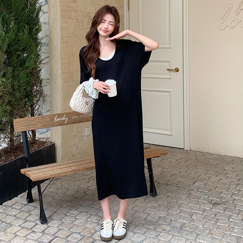 2026 Summer Knit Striped Maternity Dress 2XL