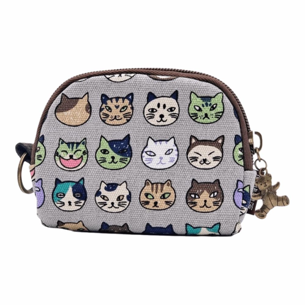 Portable Vintage Printed Coin Purse Cat Canvas Women Wallet Pouch Storage Bag Zipper Change Money Organizers Gift