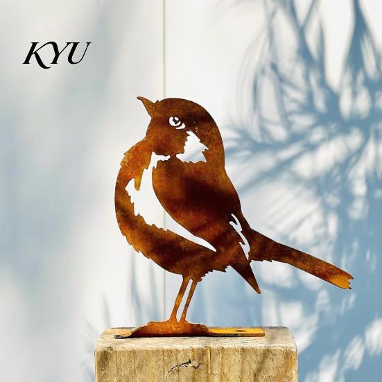 Unique Metal Bird Wall Art Distressed Rustic Figurine, Rusty Silhouette Ornaments, Retro Outdoor Statue for Garden Yard Patio Lawn Farmhouse