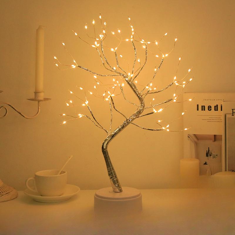 Tree Shaped LED Copper Wire Pearl Tree Light Indoor Bedroom Decoration Small Night Light Living Room Small Ornaments