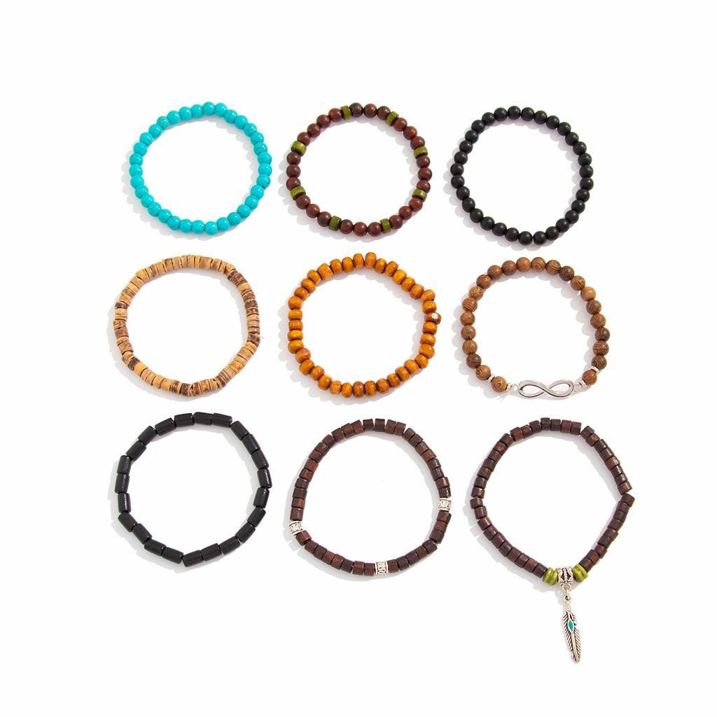 Bracelet Élastique Perles Turquoise Tête de Vache Style Ethnique Rétro Bracelet Personnalisé Maillard Perles Rondes Porté en Accumulation Bijoux