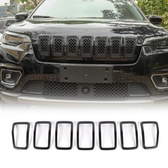 7 шт. Вставки в переднюю решетку Кольца Декоративная накладка для Jeep Cherokee 2019+ Черный
