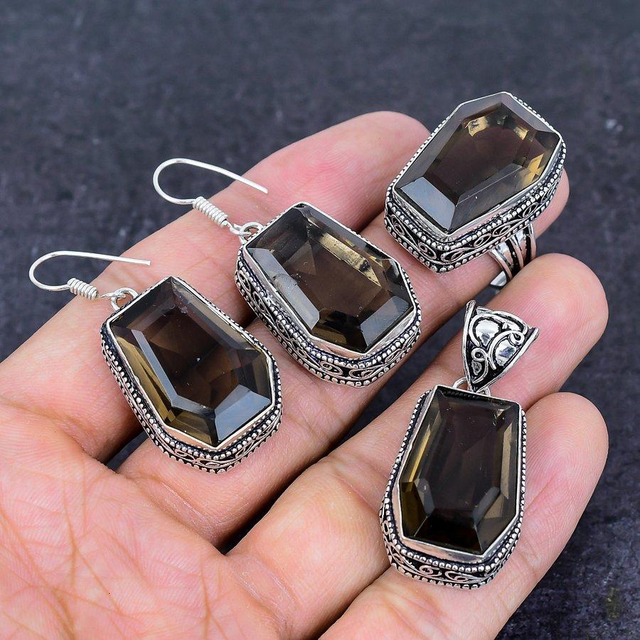 Přírodní kouřový topaz drahokam ručně vyrobená sada šperků ze sterlingového stříbra 925 t5g10