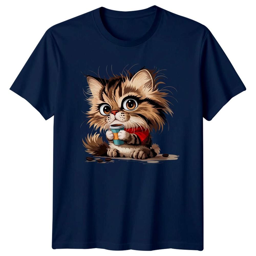 Kitten Drinking Coffee Cute Pet TShirt Kitten Coffee Lover Animal