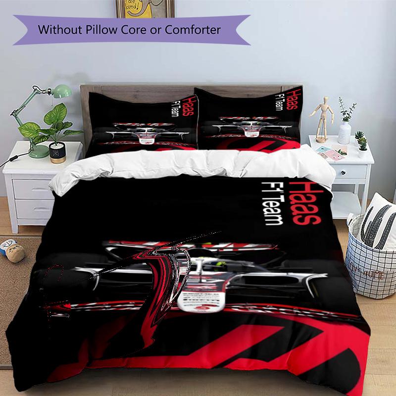 3pcs Duvet Cover Set (1*Duvet Cover + 2*Pillowcase, Without Core), Haas F1 Racing Team Print Bedding Set, Bedroom Decor, All‑Season, Gift
