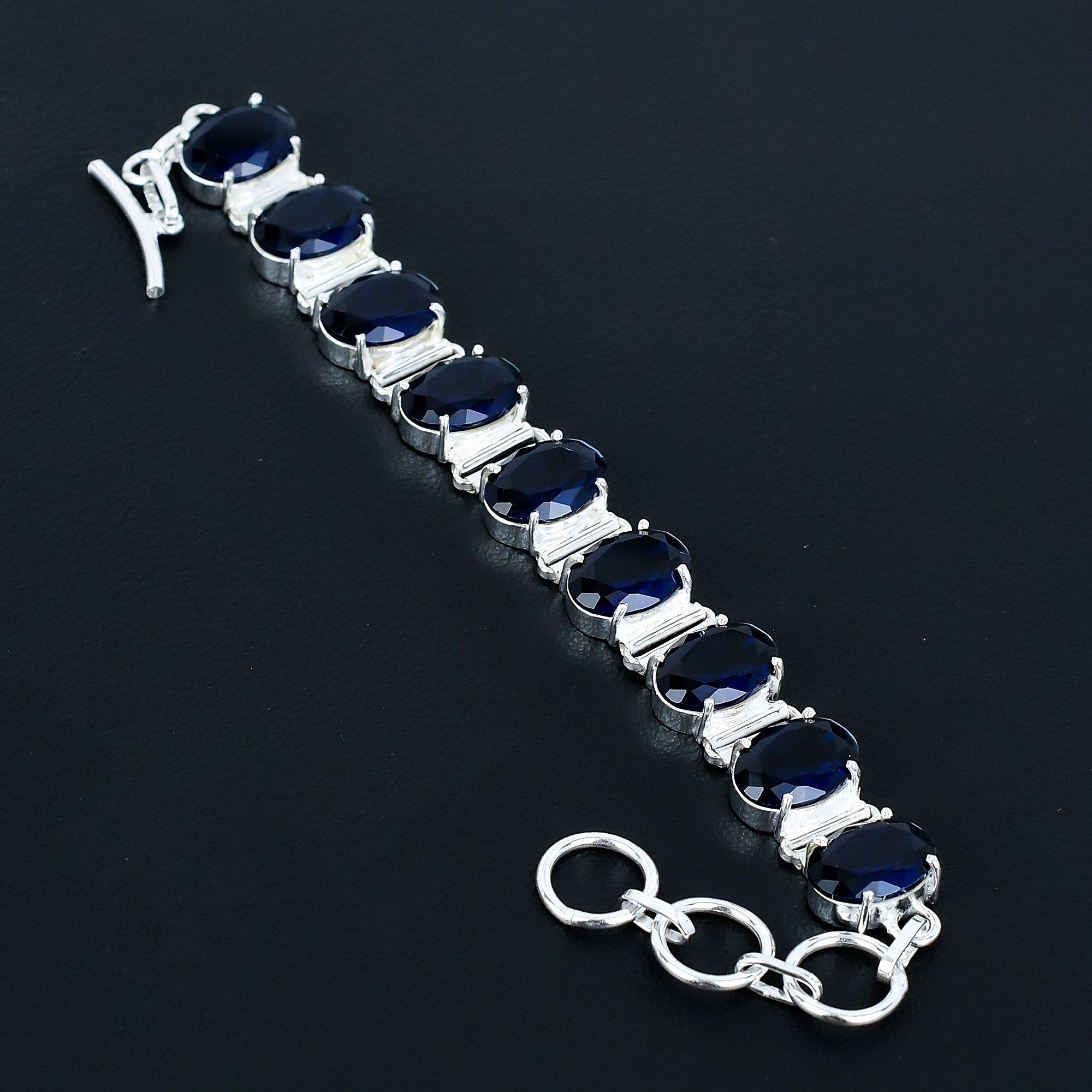 

Браслет с синим сапфиром Браслет из стерлингового серебра 925 пробы Браслет с регулируемой цепочкой Браслет ручной работы в стиле бохо Ювелирное изделие с драгоценным камнем Подарок для нее 8 синий