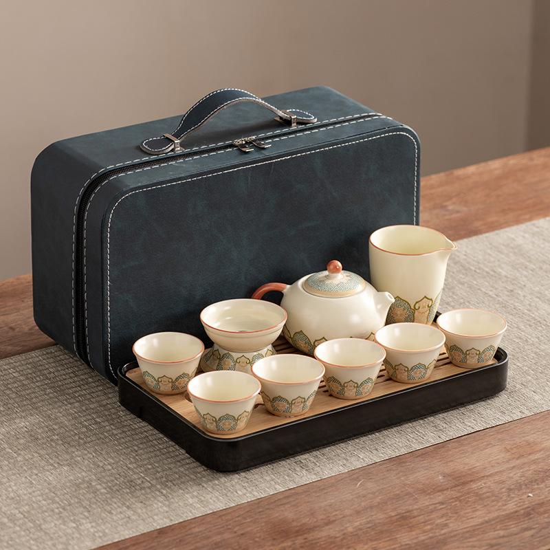 Xishi Teapot Huang Ru Kiln Travel Kung Fu Tea Set Household Portable Teacup Teapot Light Luxury Business Gifts