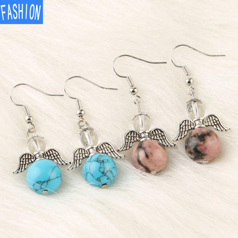 European and American Trinkets Natural Crystal Angel Wings European and American Earrings Autumn and Winter Kaai Female Earrings