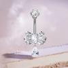 Anneaux de nombril en forme de cœur avec nœud et zircon, piercing de nombril avec pompons en strass, barre de nombril pour femmes, bijoux de corps