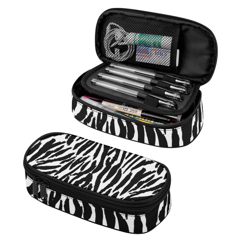 Pencil Case Organized Storage 300D Polyester Zipper Closure with Mesh Pocket Removable Divider and Pen Slots for Daily School Use