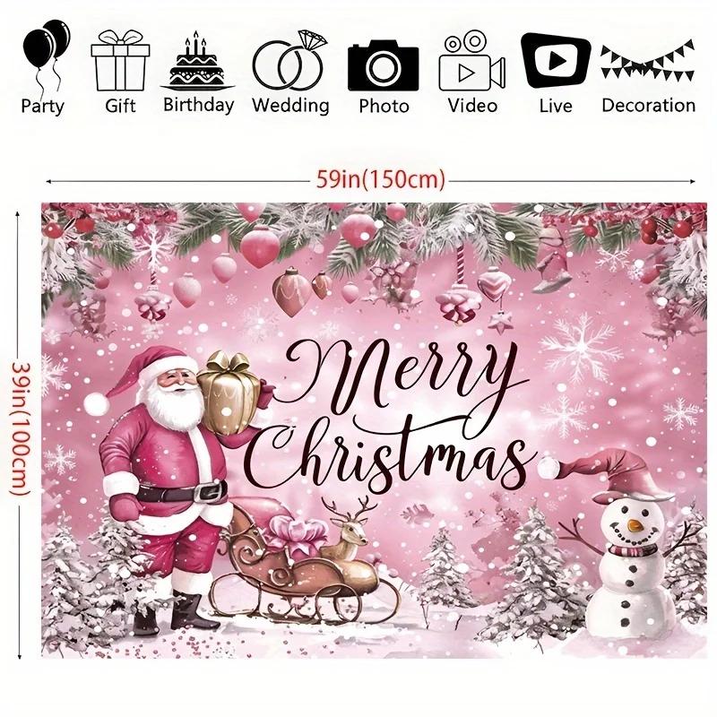 Flat banner 1 piece. Christmas-themed background fabric cute cartoon snow scene polyester materialZL